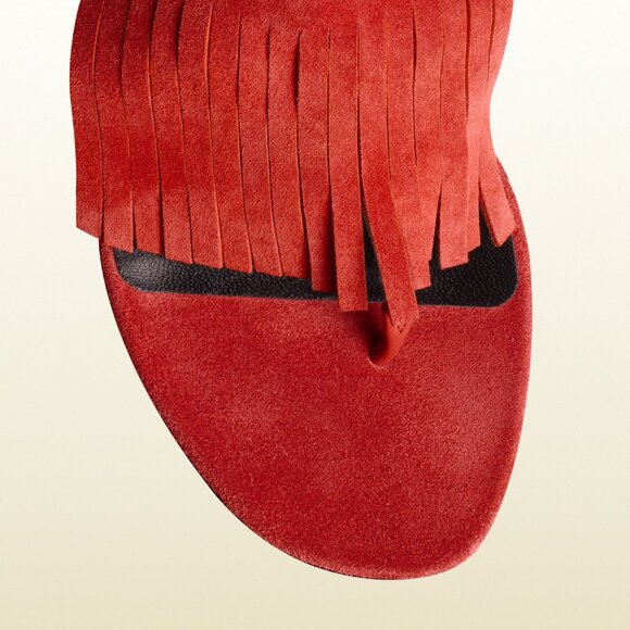 GUCCI SHOES BECKY SUEDE LEATHER FRINGED GLADIATOR FLATS SANDALS sz 35.5 5.5 - Picture 5 of 6